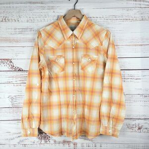 Roper Western Shirt Women’s Size L Pearl Snap Long Sleeve Orange Plaid EUC